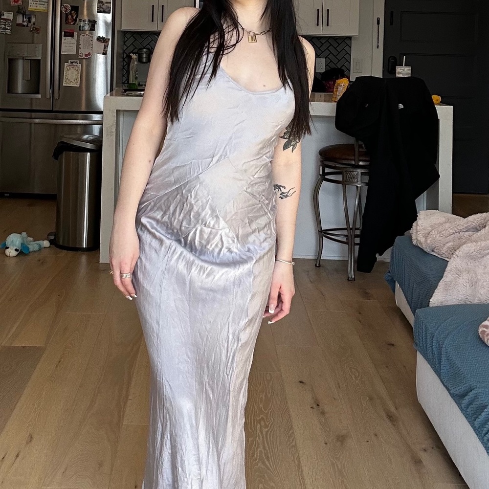 Lavender Silver Satin Maxi Slip Dress